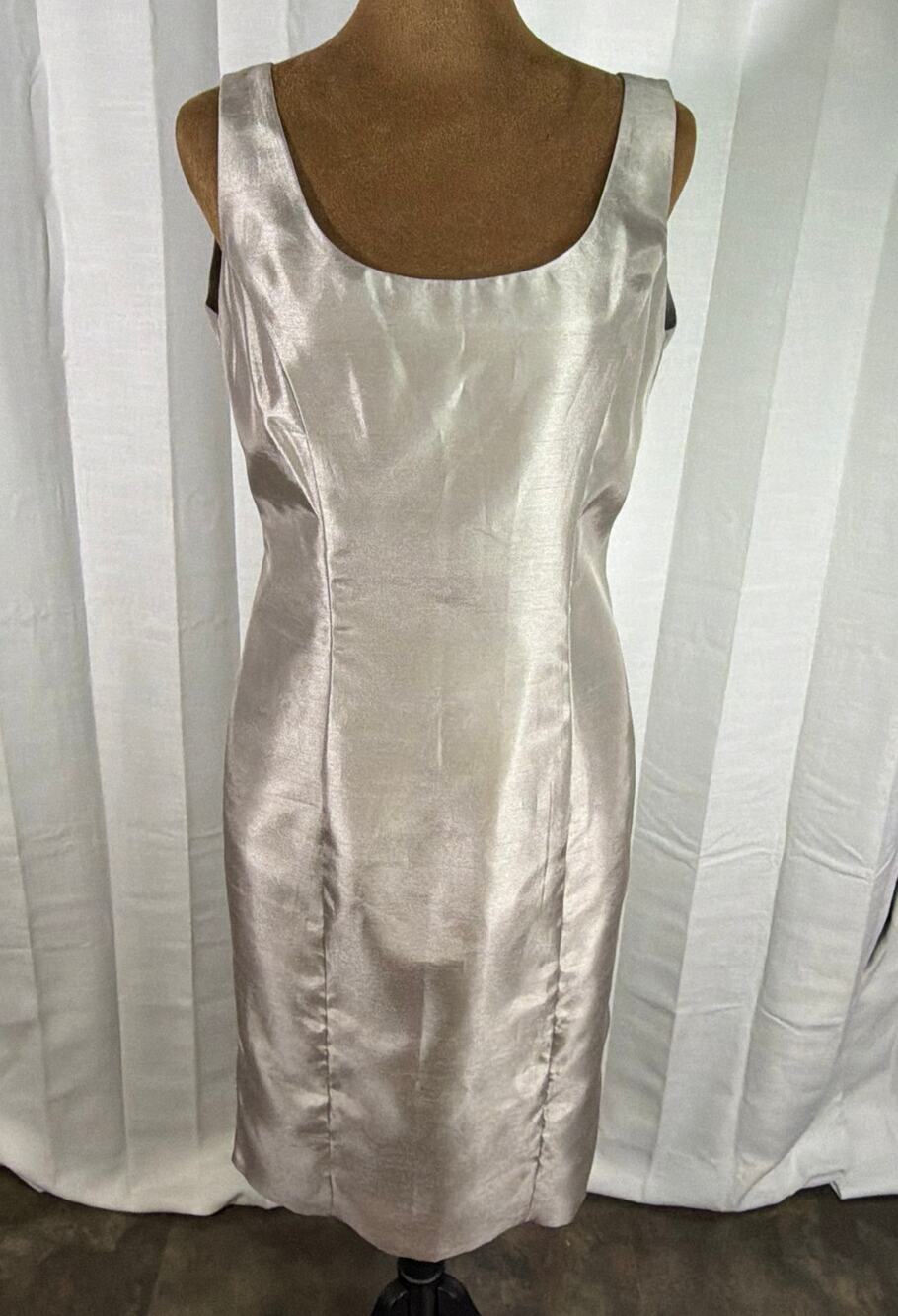 Ellen Tracy Champagne Satin Sheath Dress Sleeveless Size 6